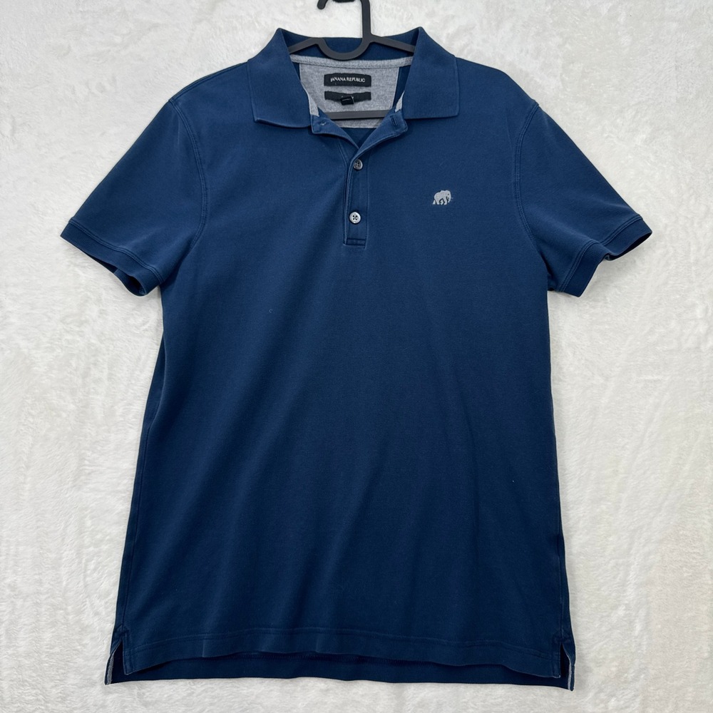 Banana Republic Polo Shirt Mens M Blue Slim Fit Short Sleeve Elephant Logo Pique